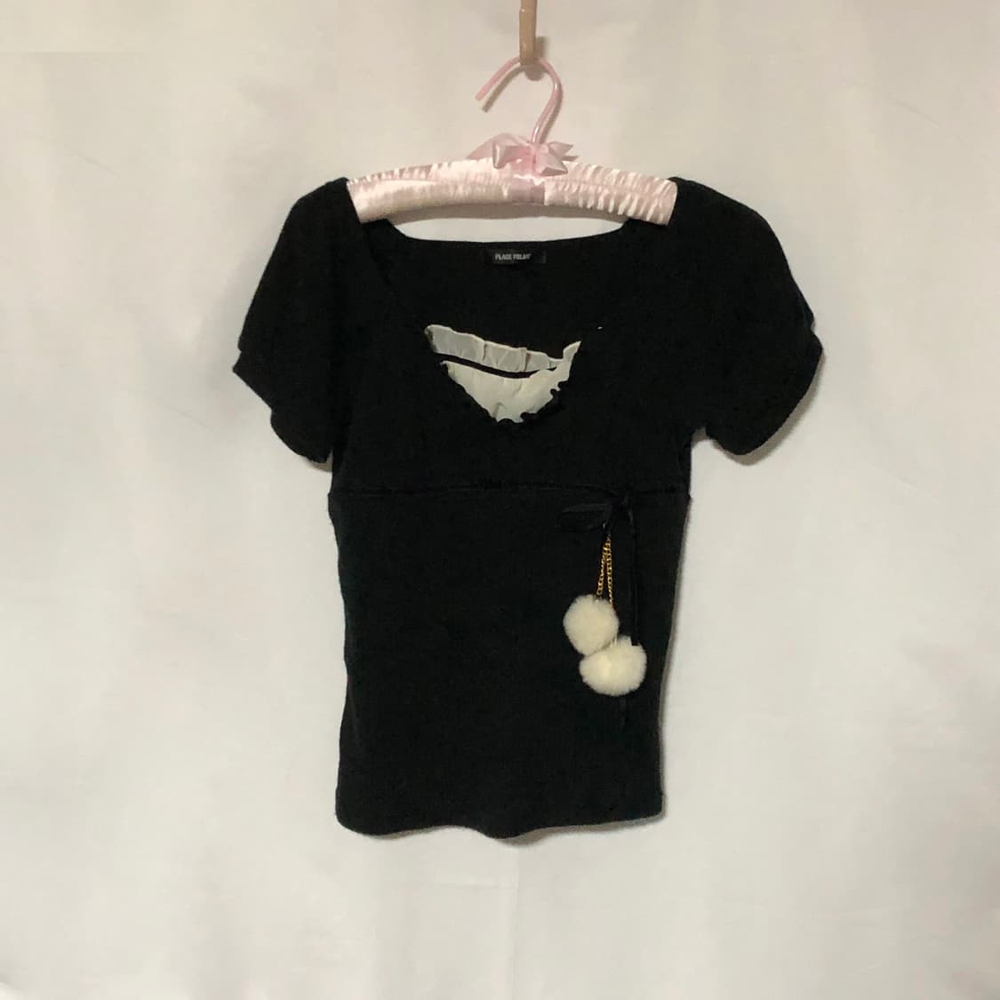 폼폼 리본 퍼프 슬리브 니트 탑 블랙 상품이미지8