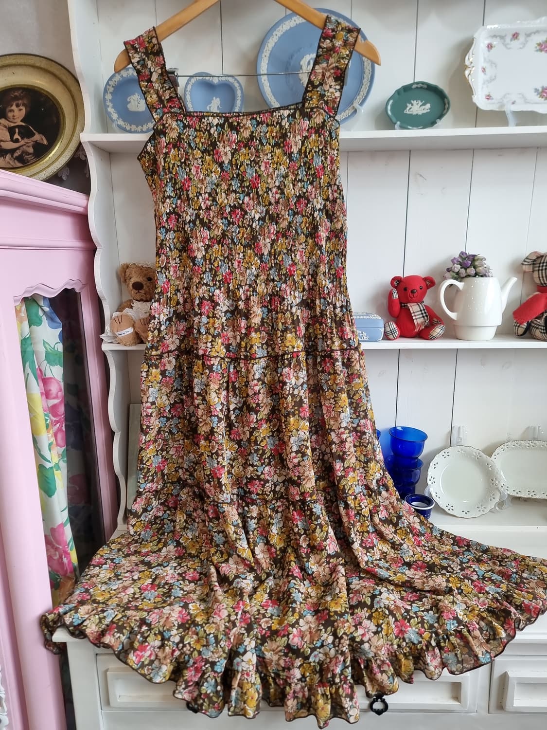 플라워 쉬링크 롱 원피스 상품이미지1