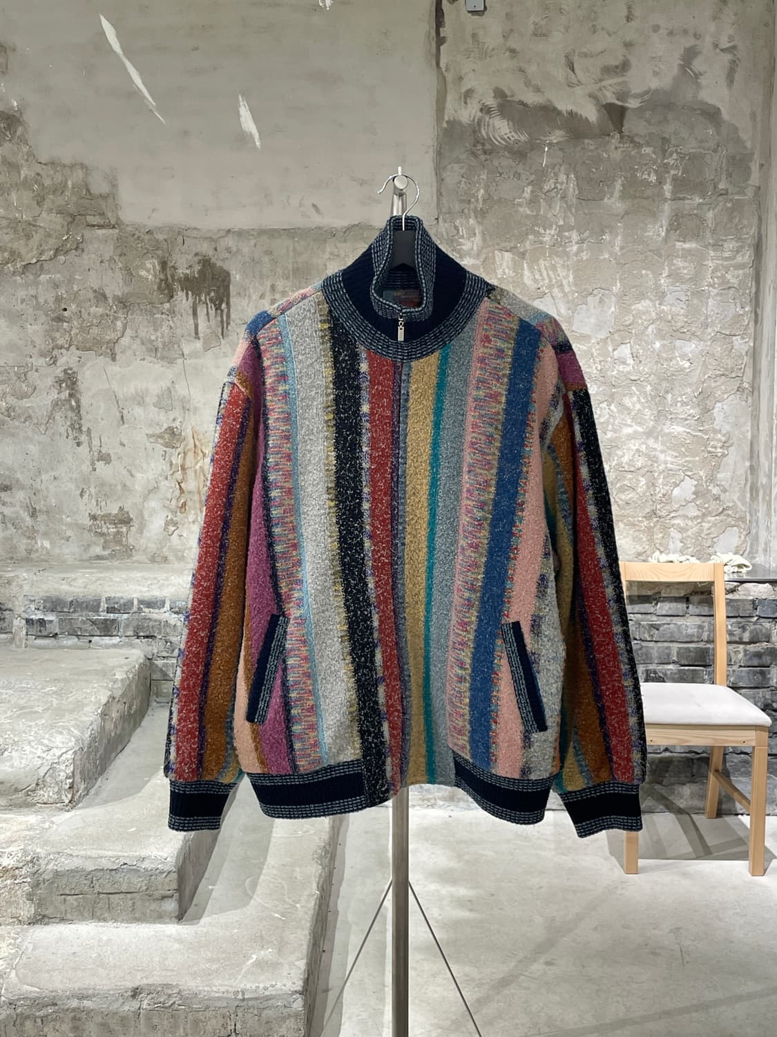 카페르도니 믹스 스트라이프 배색 폴라넥 집업 자켓 상품이미지1