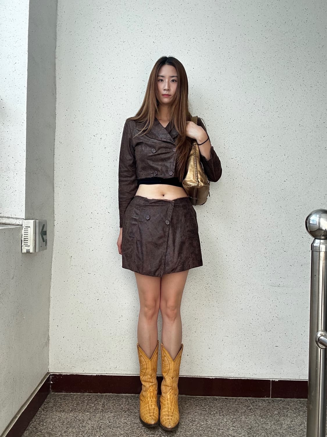 브라운 파이톤 에코레더 크롭자켓 셋업 상품이미지3
