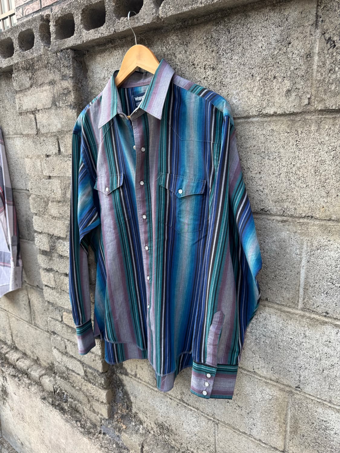 90s 랭글러 빈티지 블루 스트라이프 웨스턴 셔츠  상품이미지3