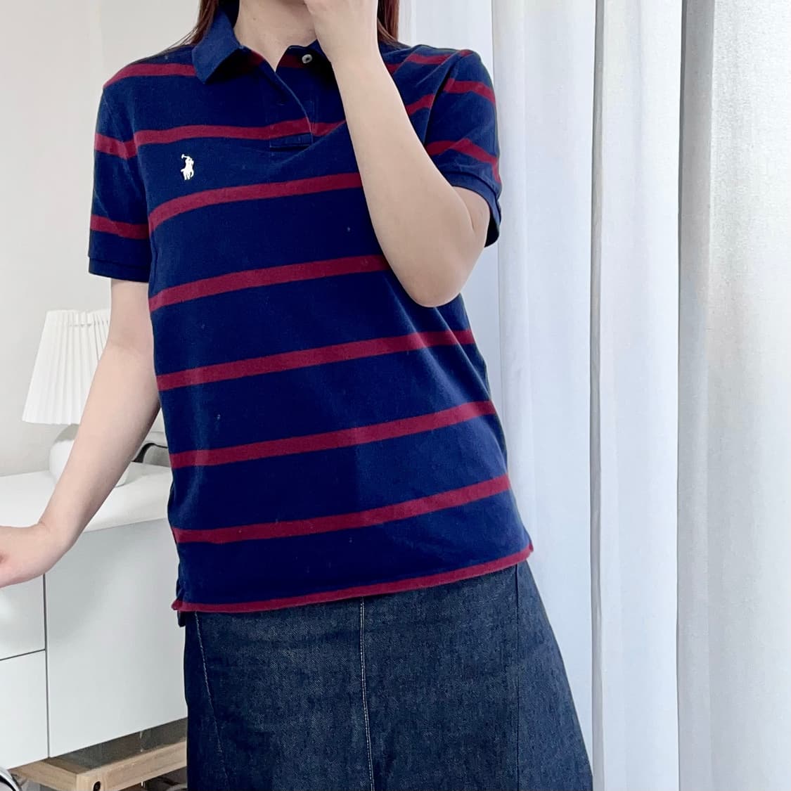 [정품] 폴로 네이비 / 화이트포니 레드단가라 반팔카라티 [ M ] 상품이미지1