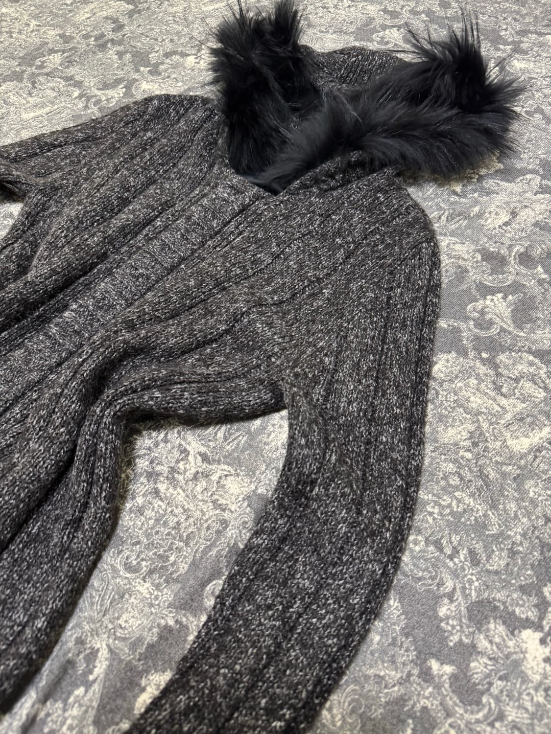 fur hood long knit zip up 상품이미지4