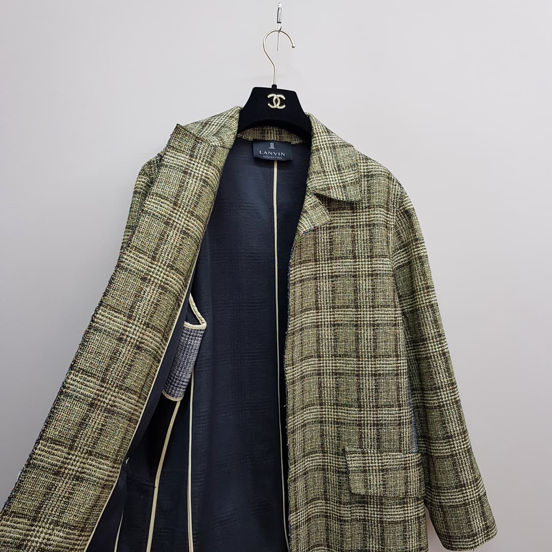 한섬 랑방 멀티 체크 배색 롱 코트 88-98-165사이즈 상품이미지6