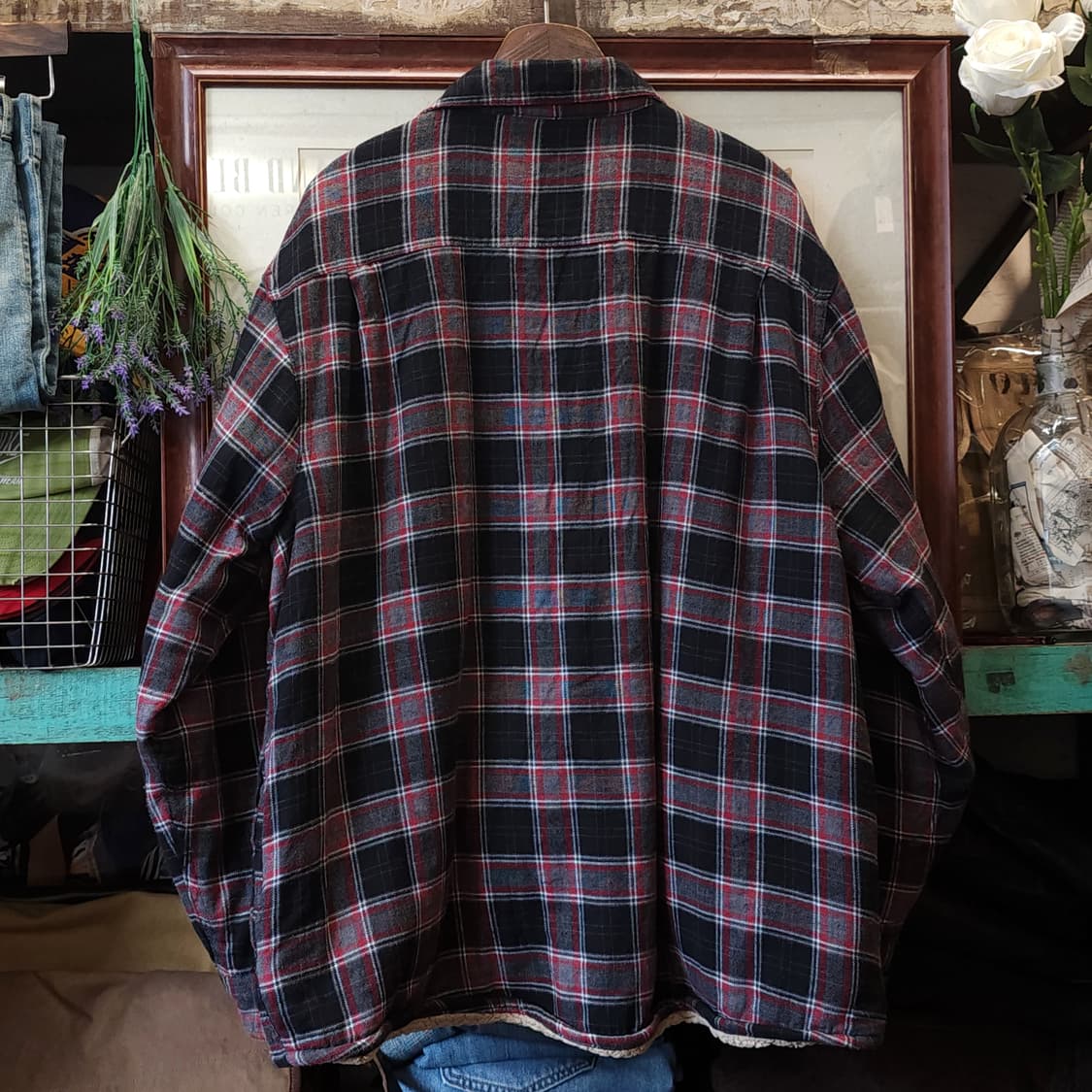 00s 랭글러 웨스턴 셔츠 플란넬 체크셔츠 쉐르파 양털 자켓 레드 xl 상품이미지5