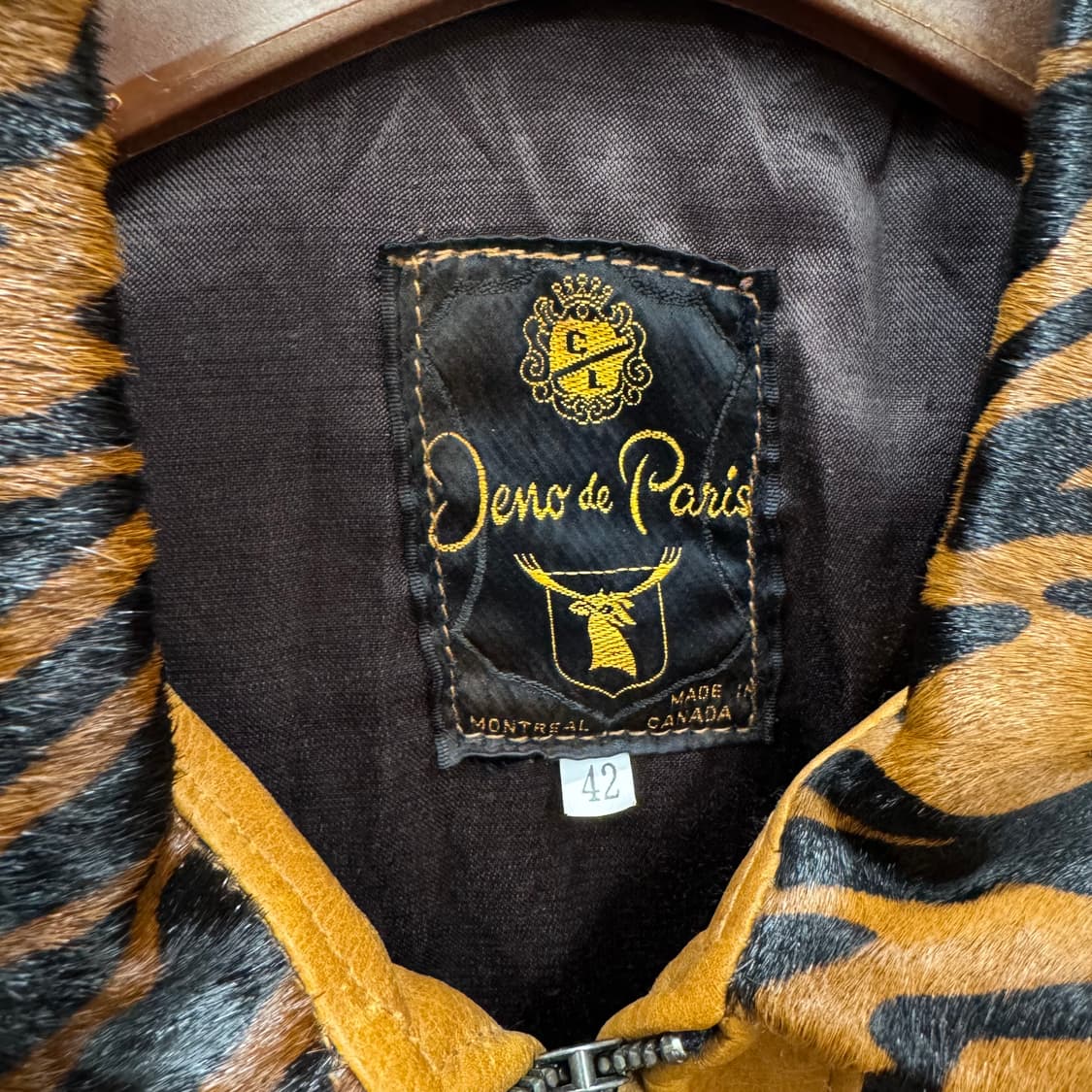 90s USA VINTAGE 송치 레더 자켓 호랑이 호피 패턴 브라운 상품이미지5