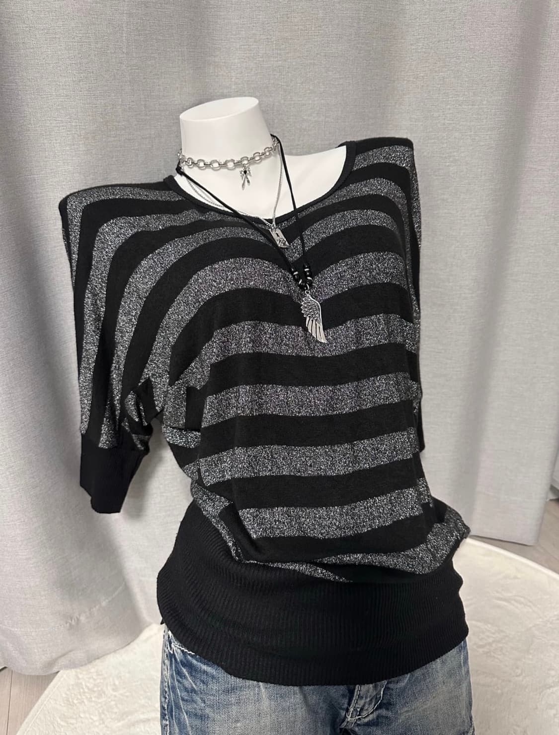 오네갸루 실버 글리터 단가라 니트 상품이미지1