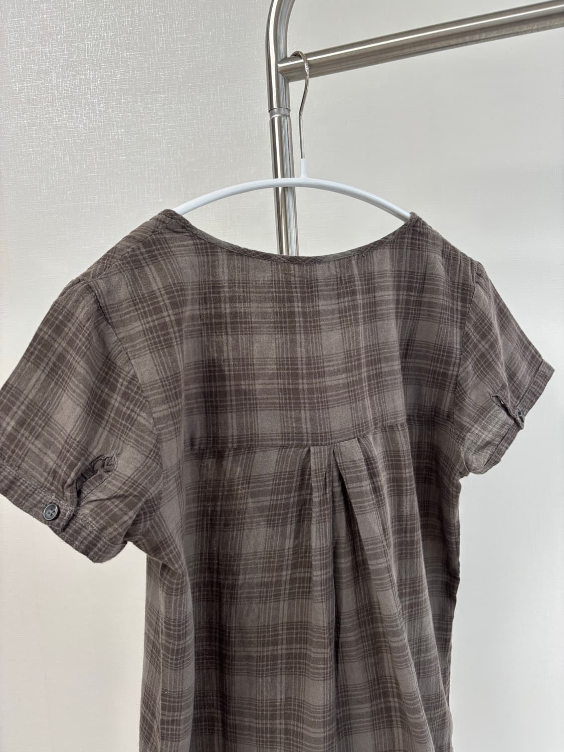 xdye 비딩 스터드 브라운 체크 반팔 블라우스 상품이미지5