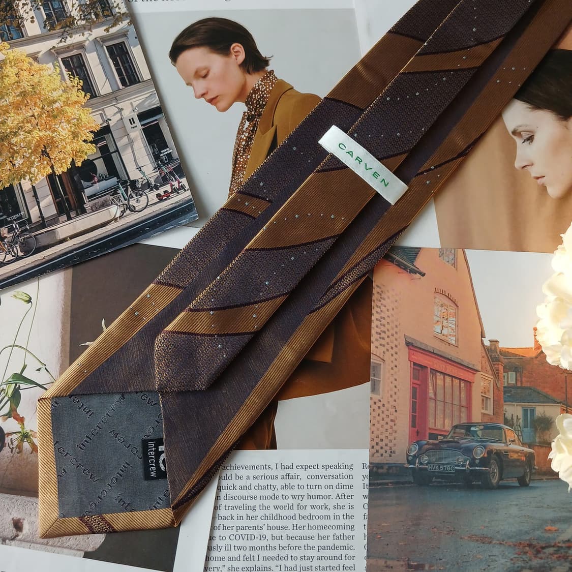 까르뱅 실크 브라운 스트라이프 넥타이 9.8cm A+등급 A19747 상품이미지6