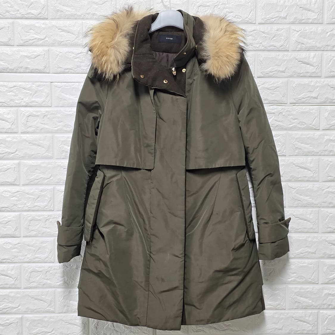 택포) 시스템 여성 라쿤 퍼 덕다운 패딩 코트 카키 M 상품이미지1