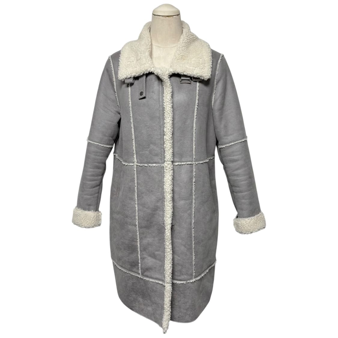 3681 그레이 안감퍼 버클 롱무스탕 코트 자켓 상품이미지1