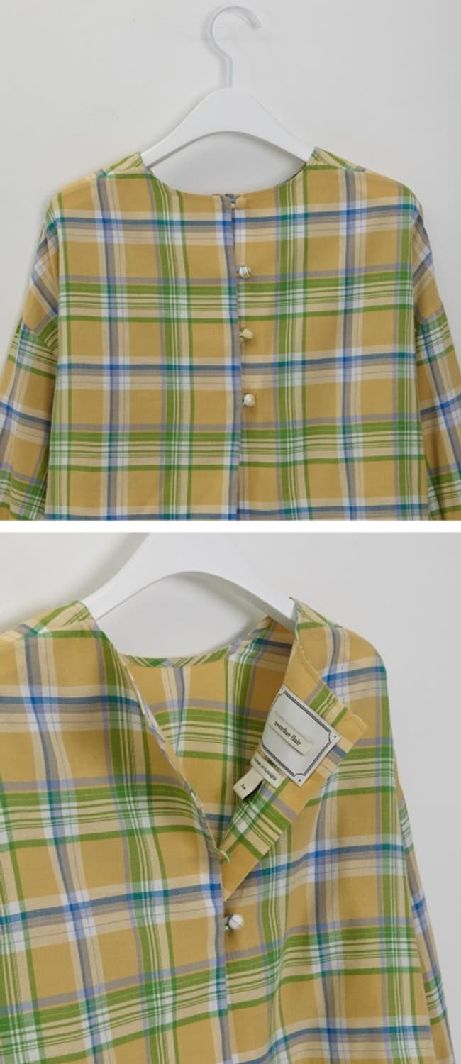 오버듀플레어 옐로우체크 투피스 블라우스스커트 상품이미지6