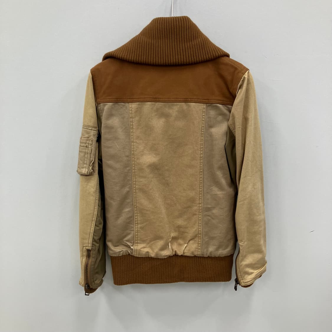 VTG 빈티지 배색 유틸리티 니트 하이넥 집업 블루종 M 상품이미지2