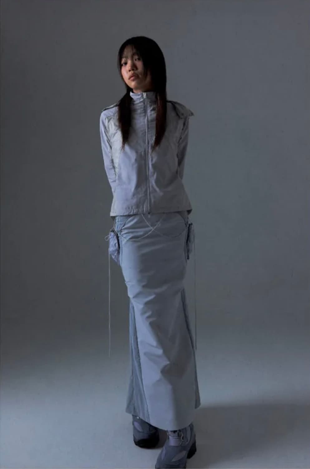 포켓 백 롱 스커트 그레이 2 상품이미지1