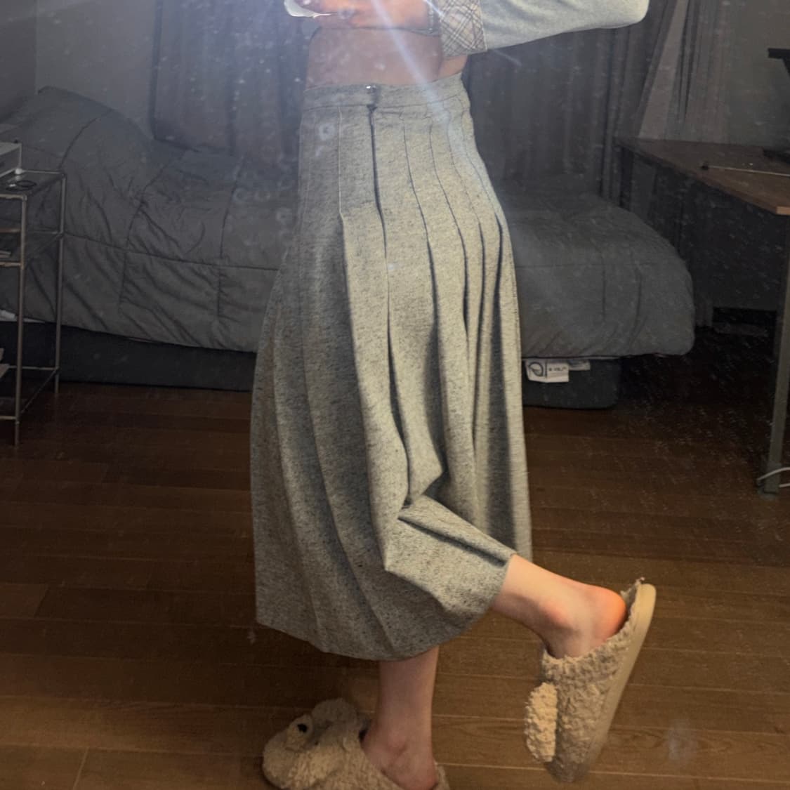 버버리 울 그레이 회색 플리츠 롱 스커트 상품이미지3