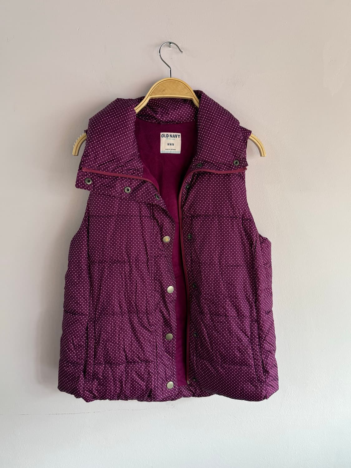 올드네이비 일본빈티지 도트 조끼패딩 도트패딩 땡땡이 포도색 상품이미지4