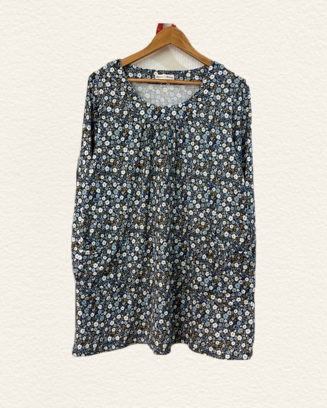 빈티지 모리걸 하구미깔 파란잔꽃 셔링 블라우스 상품이미지1