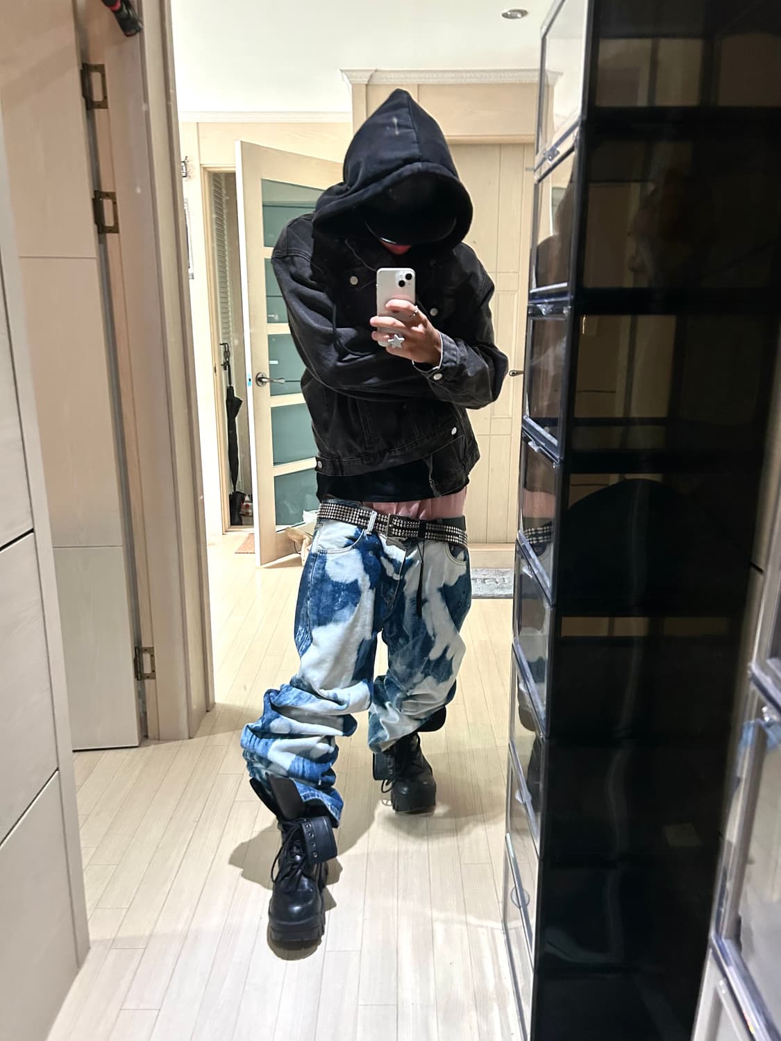 Bleached Pattern Wide Denim Pants 상품이미지6