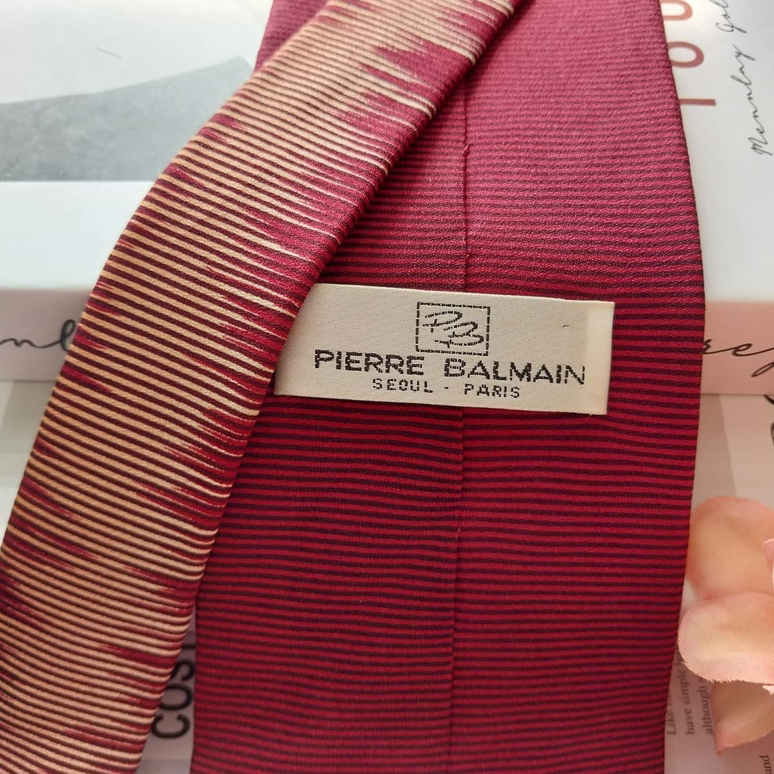 피에르 발망 실크 와인 스트라이프 넥타이 9.8cm A+등급 K1332 상품이미지7