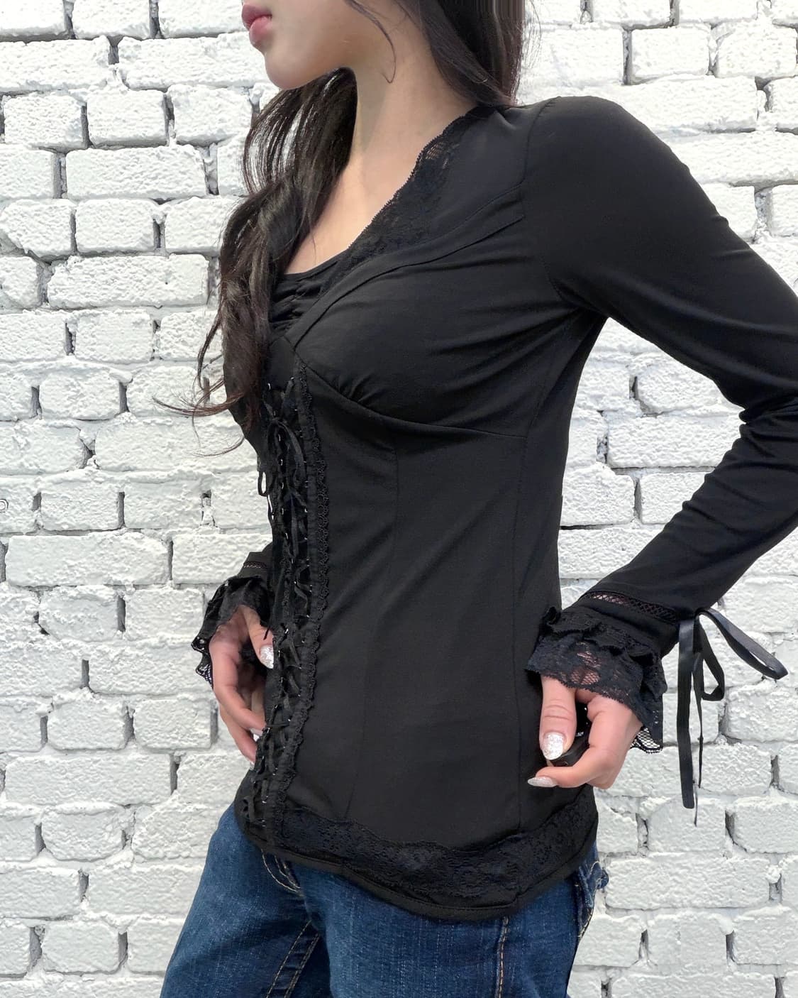 [Ozz_one] Lace Corset Detail Top 상품이미지5