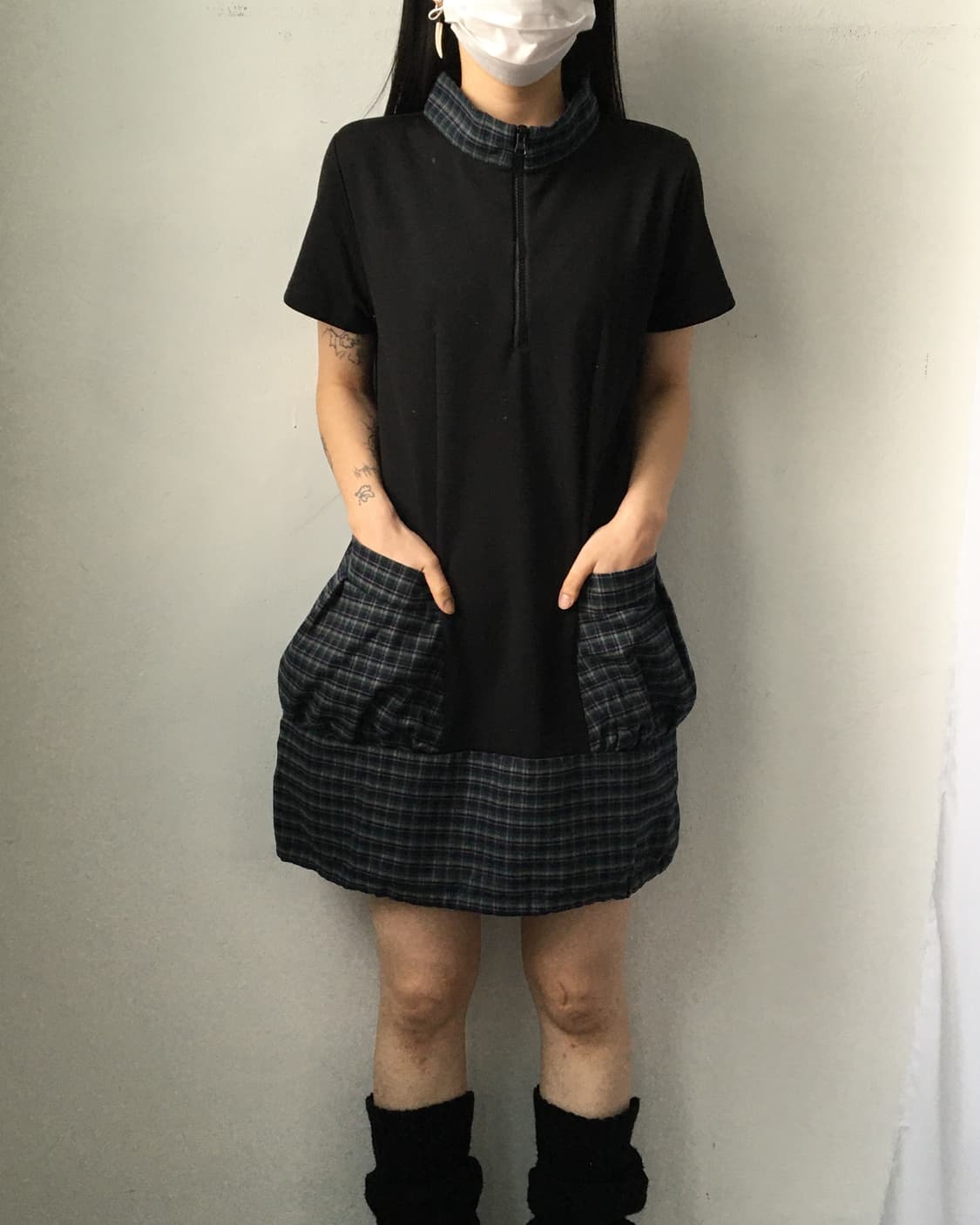 Check pattern layer point high neck onep 상품이미지1