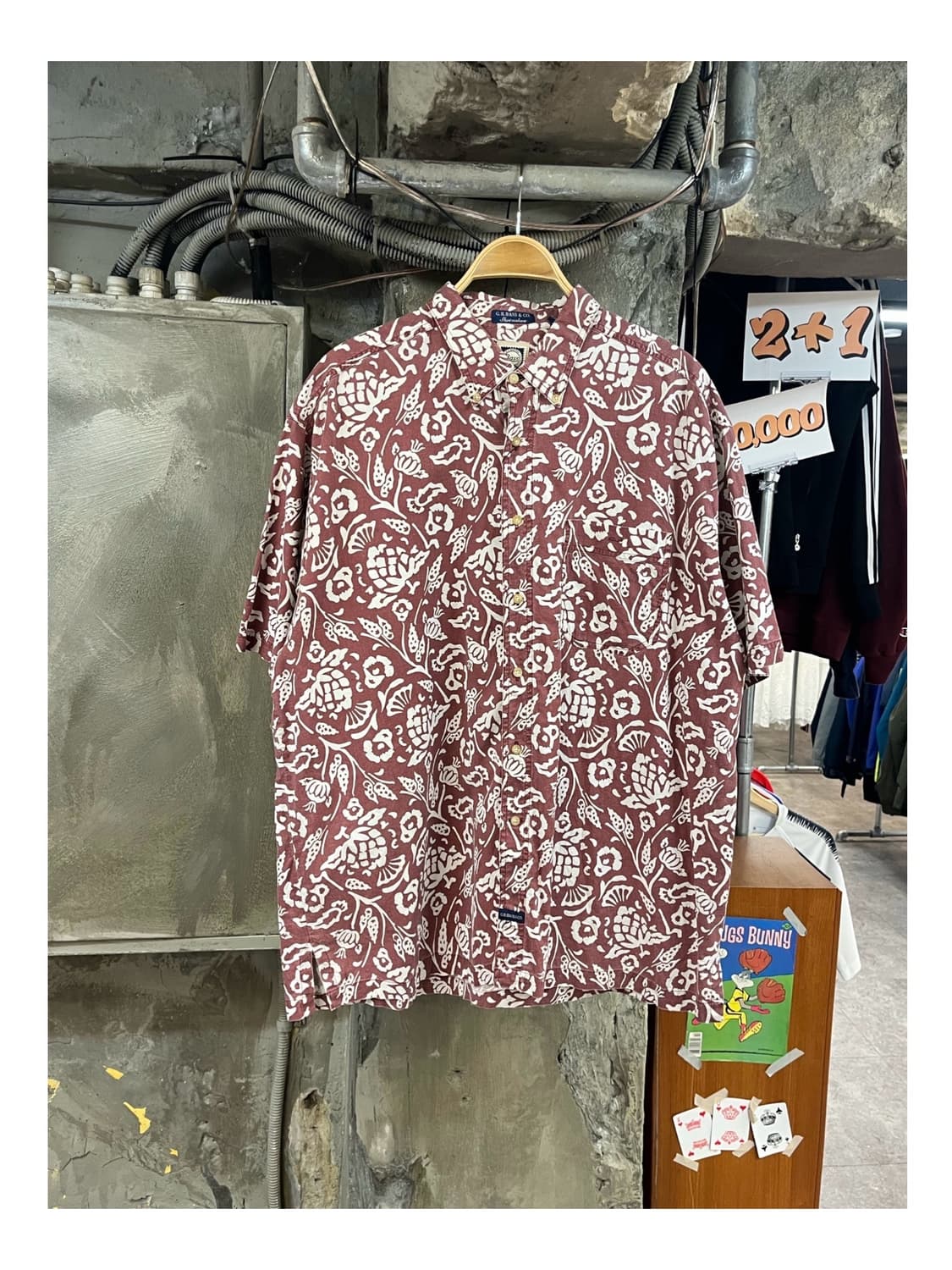 빈티지 하와이안 패턴 반팔 셔츠 레드브라운 XL #csz3714 상품이미지1