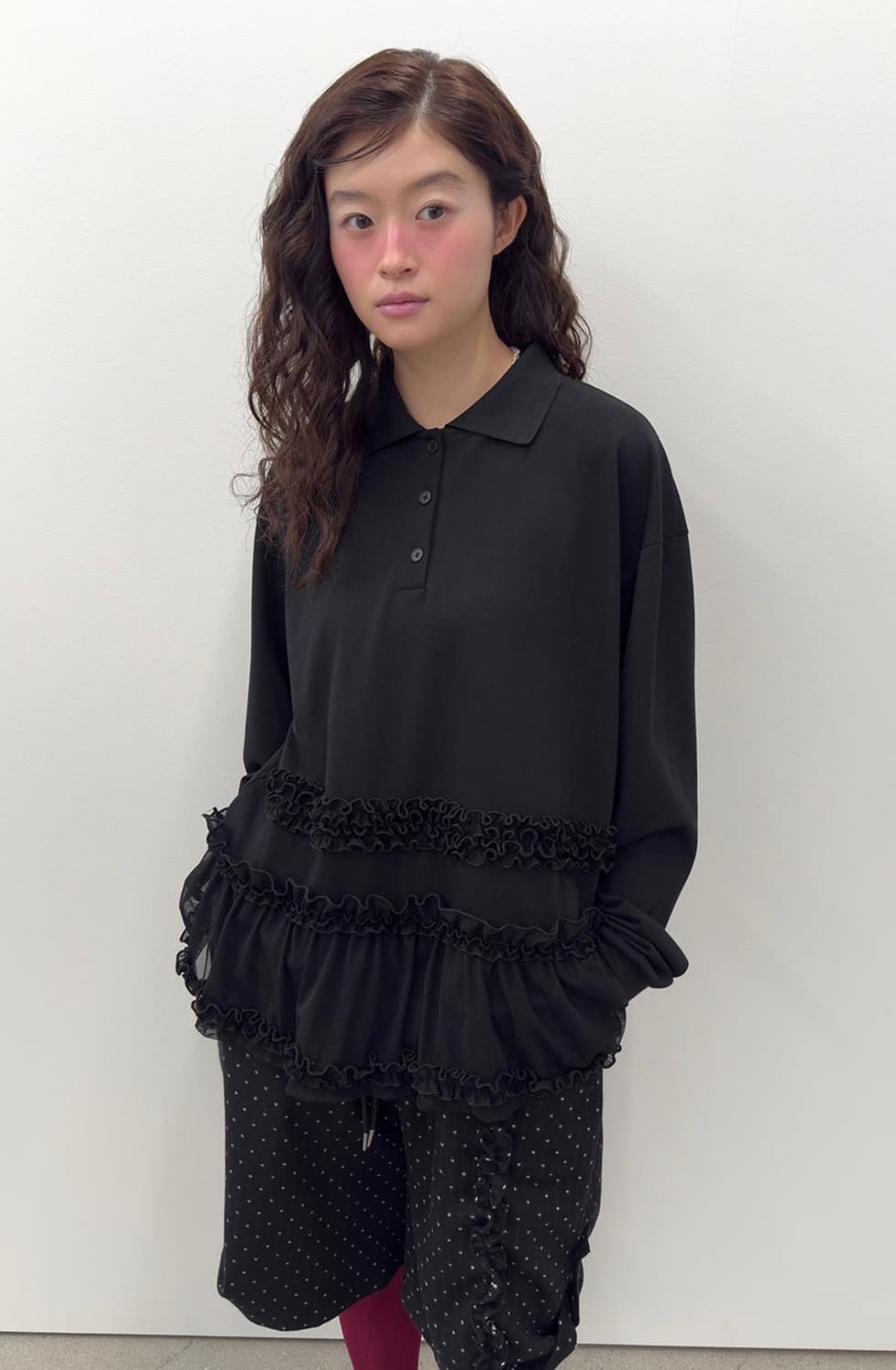 Frilled hem collar top 상품이미지1