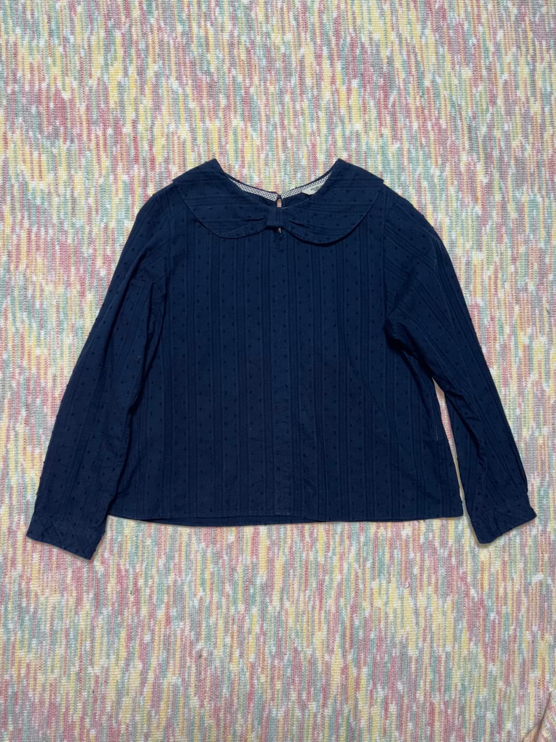 네이비 도트 리본 블라우스 상품이미지1