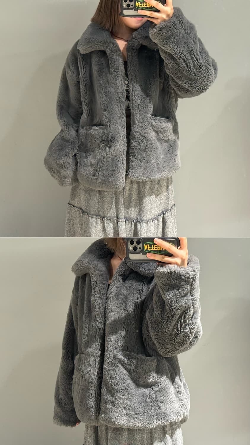grayish blue pocket eco fur jk 상품이미지1