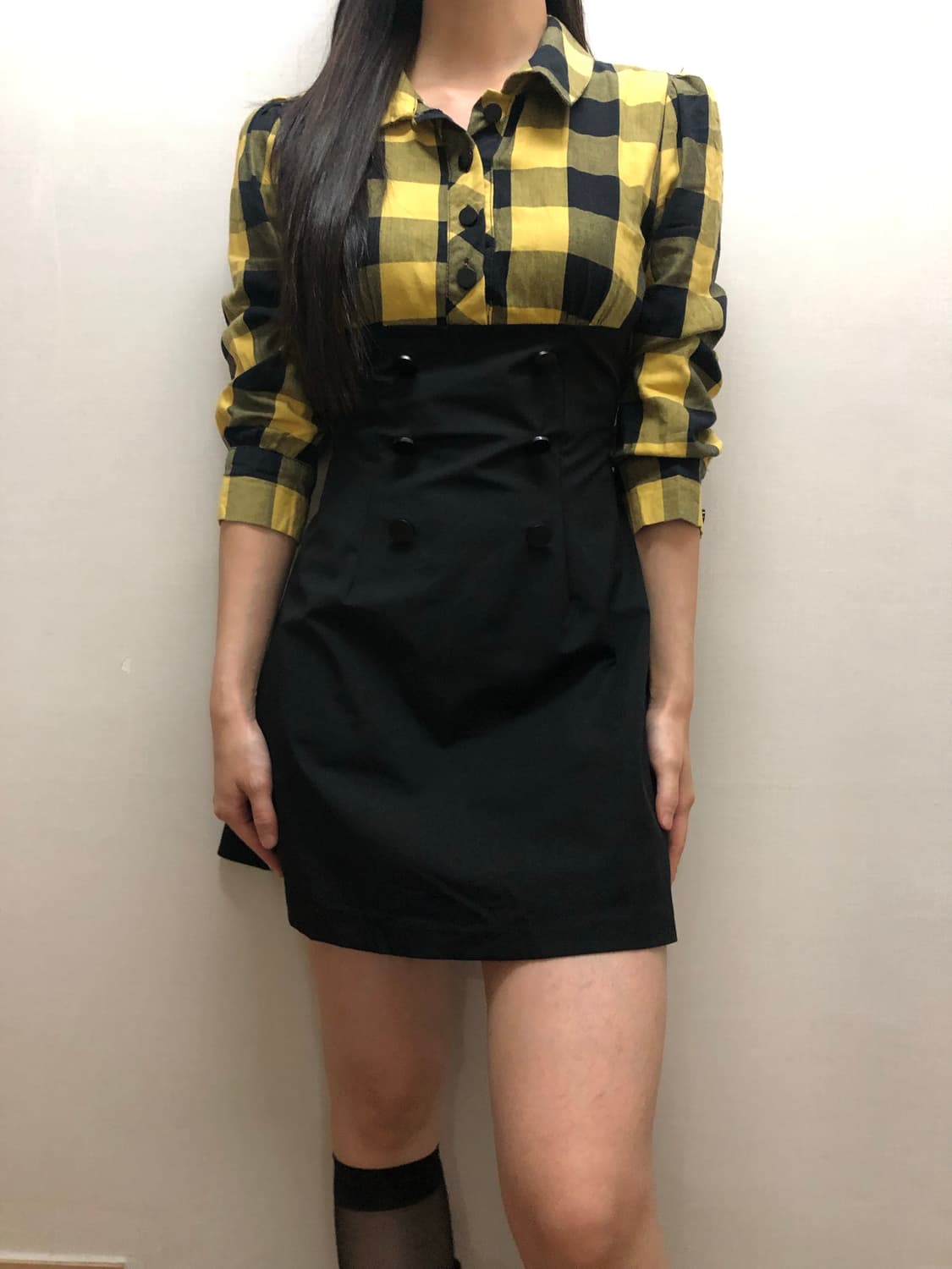 빈티지 펑크 옐로우 체크 원피스 상품이미지1