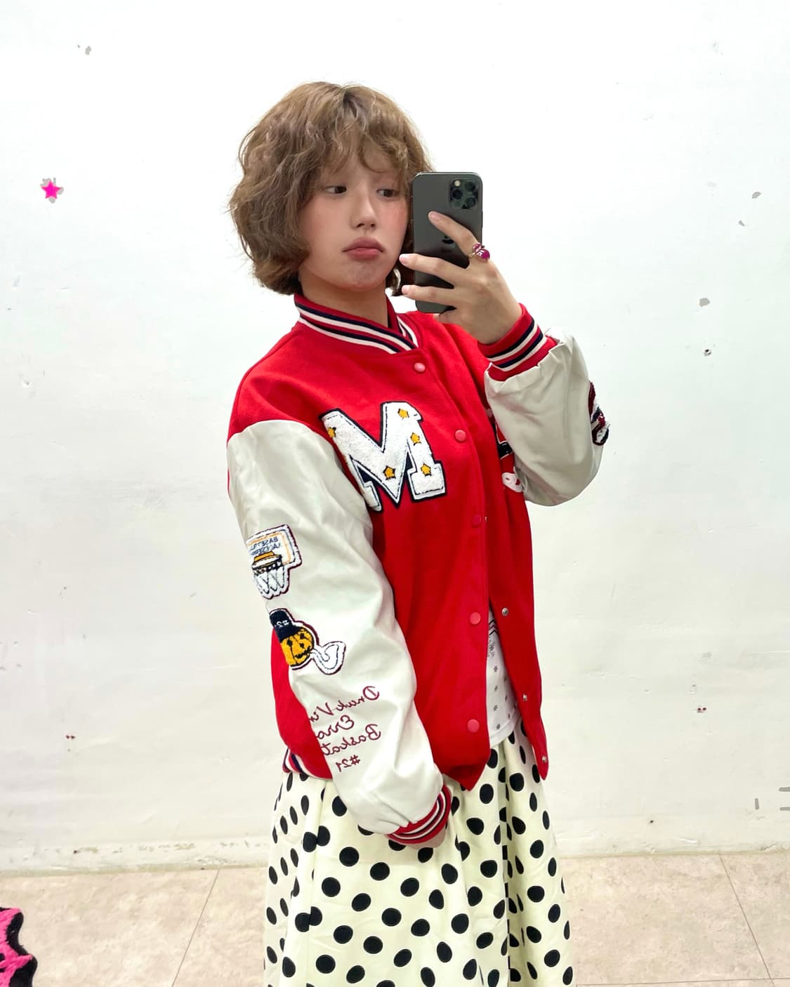  Retro M Star Patch Red Stadium Jacket 상품이미지1