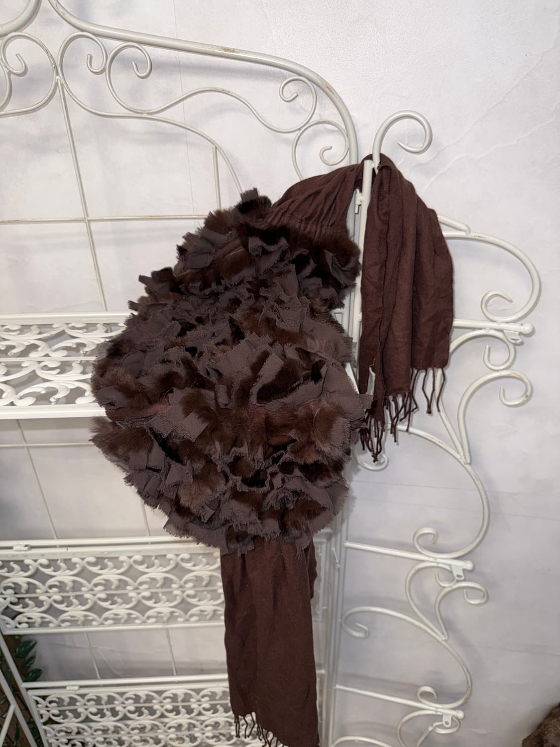 Dark brown cashmere rex fur muffler 상품이미지2
