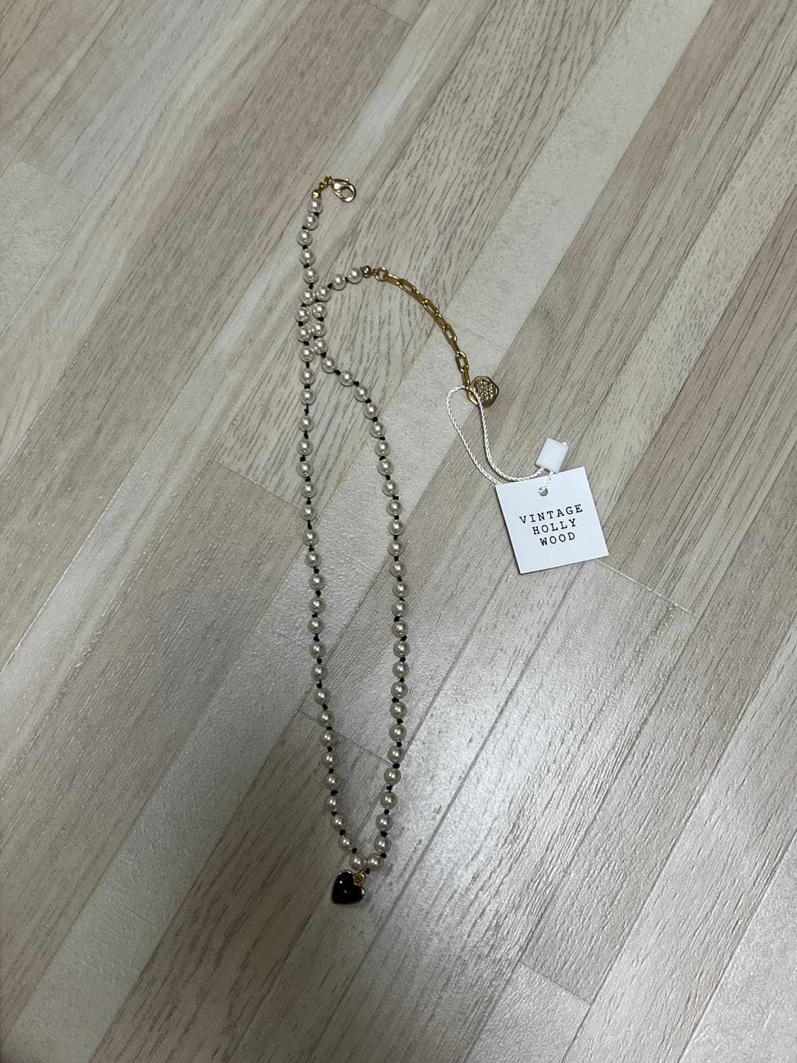[빈티지헐리우드]Silky Black n Pearl Heart Neckl 상품이미지9