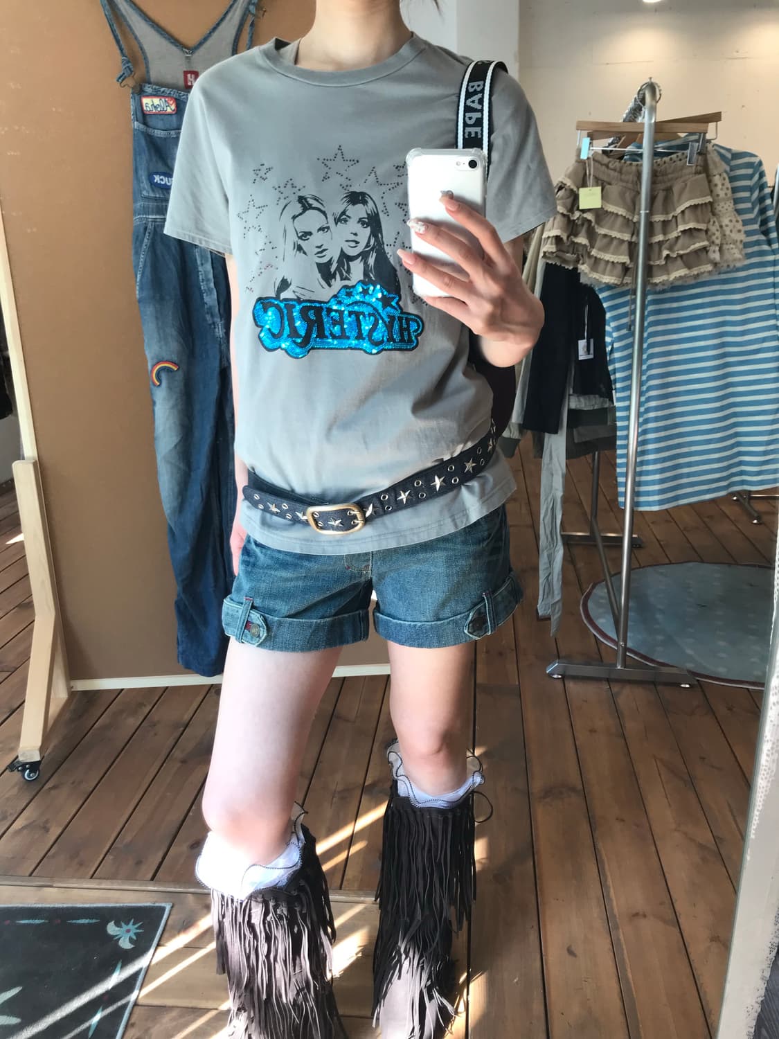 히스테릭글래머 카키 스팽글 티셔츠 상품이미지2