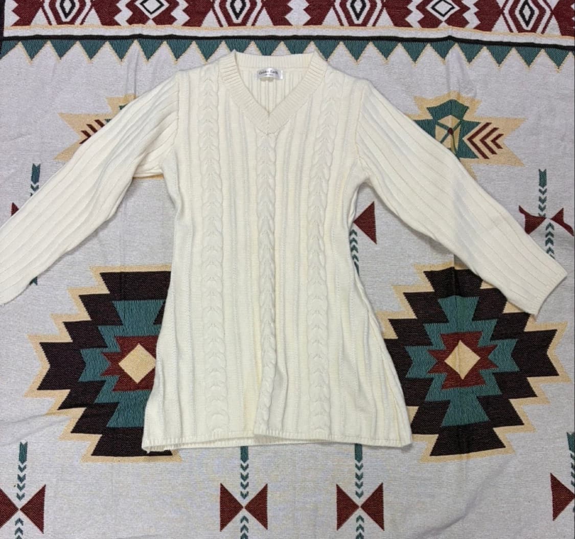 아이보리 V넥 니트원피스 미착용제품 상품이미지1