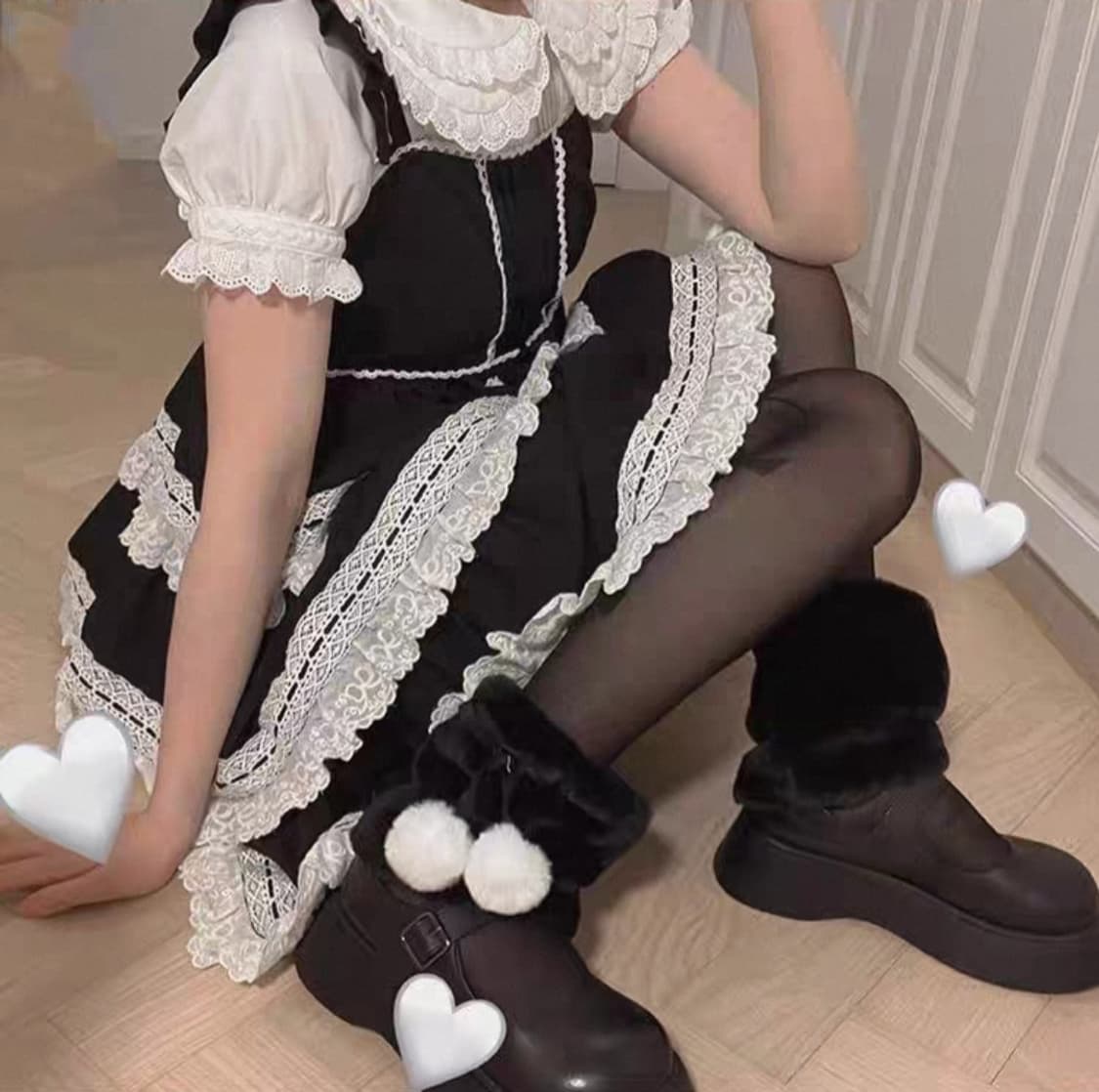 양산형지뢰계 레그워머 히메갸루 캐캐체 핀터깔 로맨틱 스나계 로리타 달천깔 상품이미지1