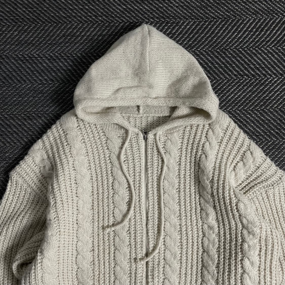 빈티지 박시핏 케이블 후드 스웨터 자켓o 3380 상품이미지4