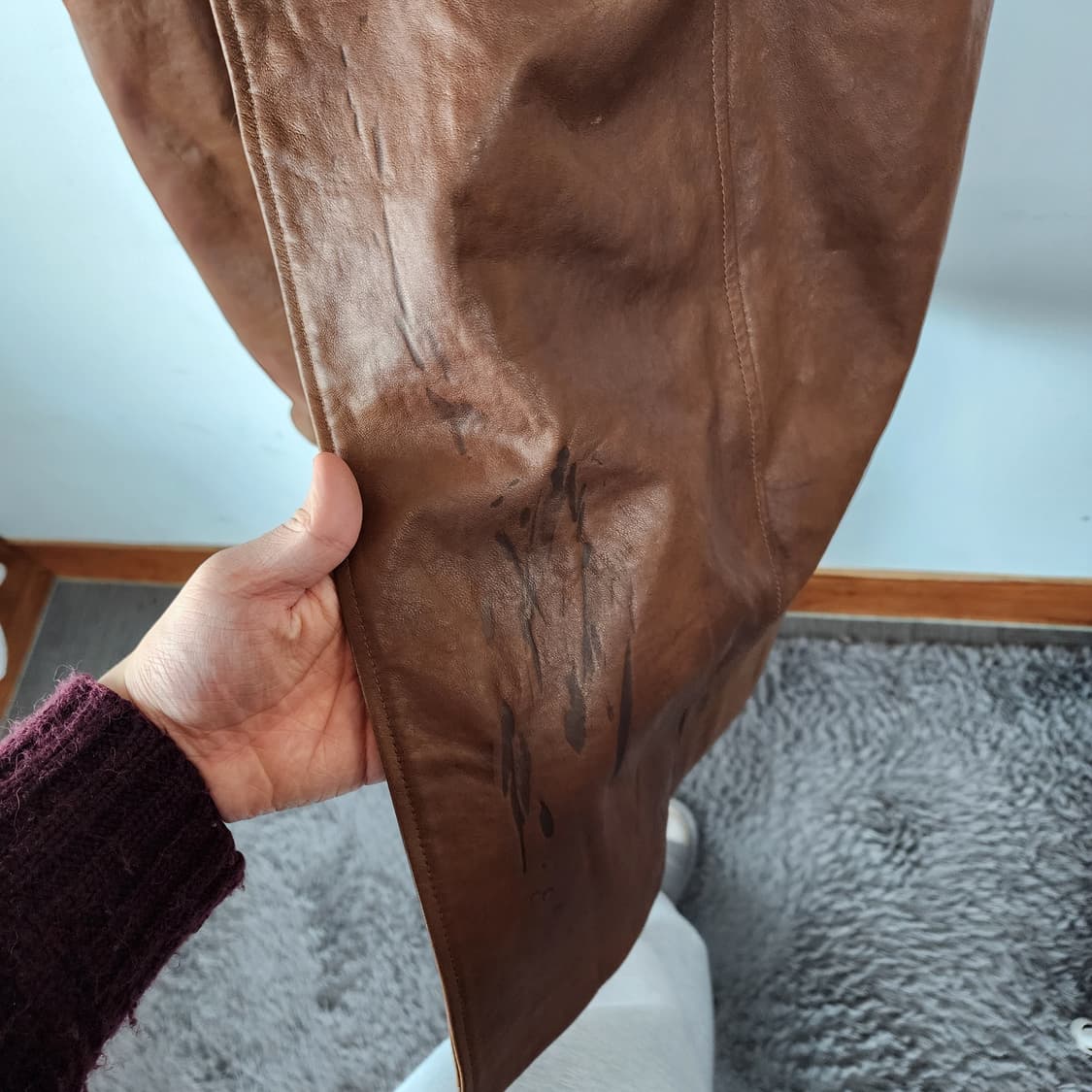 로보 브라운 가죽 롱 트렌치 코트 상품이미지5