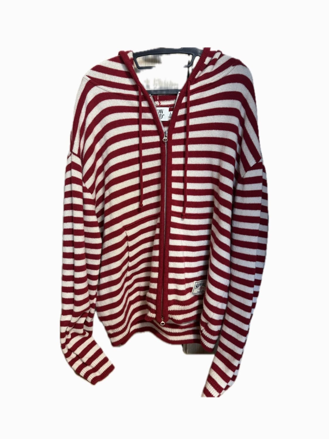 슬로우애시드 스트라이프 니트 후드집업 (레드) 상품이미지2