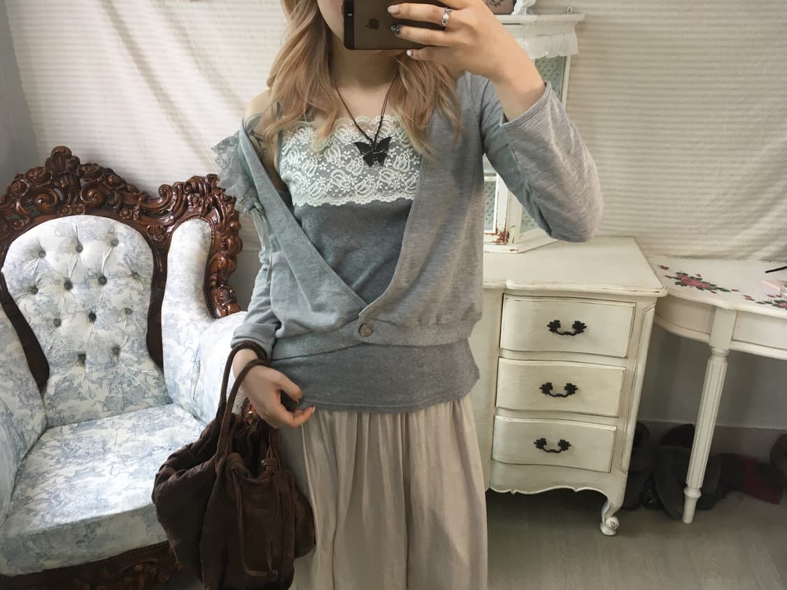 일본빈티지 그레이 레이스 슬리브리스 상품이미지2