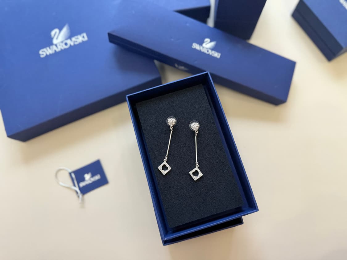 스와로브스키 스퀘어 드롭 이어링 실버 은 금 골드 다이아 스톤헨지 티파니 상품이미지2