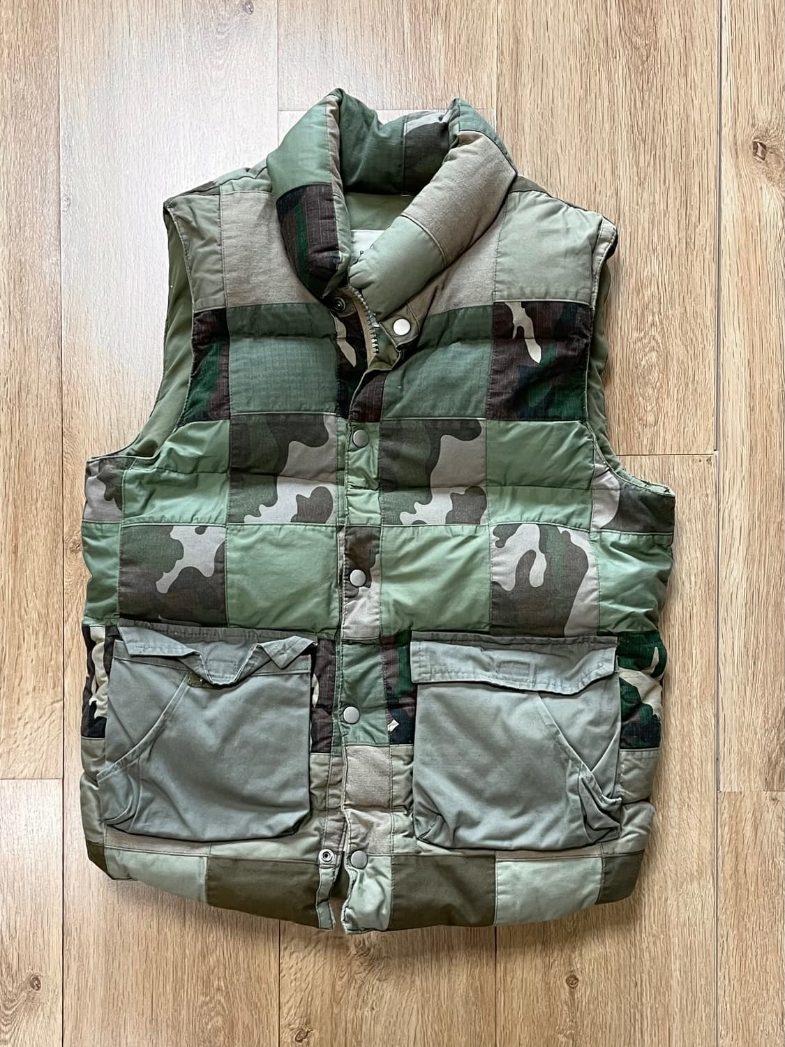 택포) 카모 패턴 패치워크 빈티지 패딩 베스트 조끼 상품이미지1