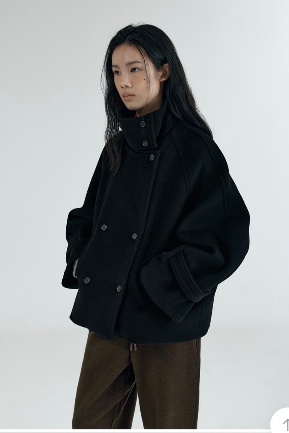 시야쥬 하이넥 오버핏 하프 코트 블랙 상품이미지1