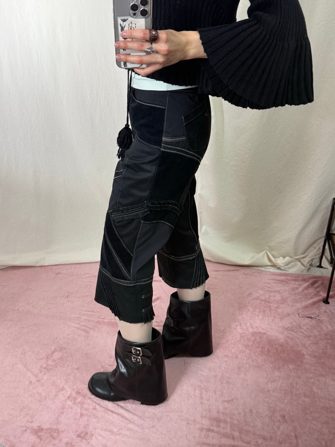 t.b by Sensounico 비대칭 패치워크 스티치 7부 팬츠 상품이미지3