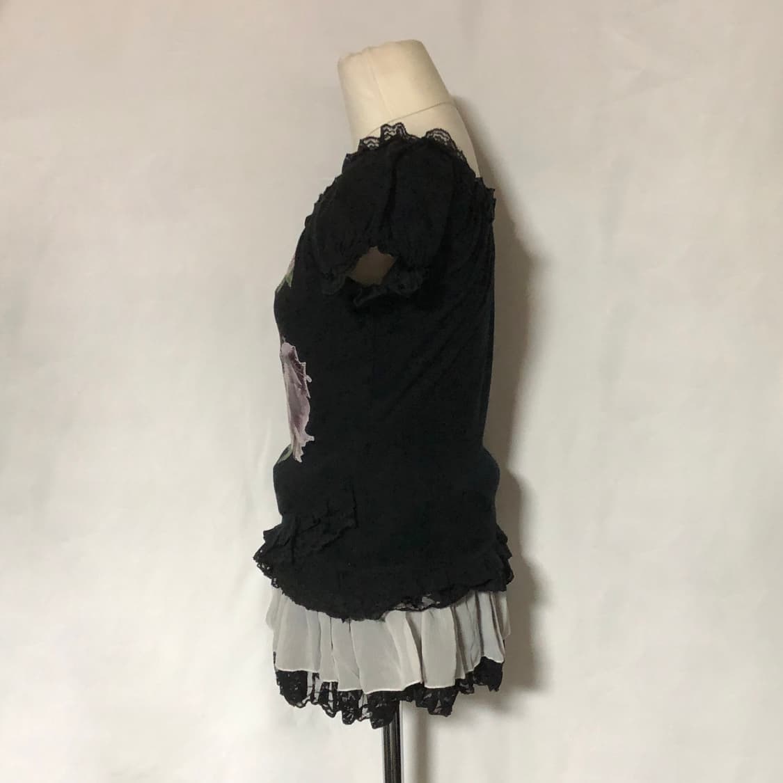 레스트로즈 장미 펑크 레터링 레이스 티셔츠 블랙 상품이미지6