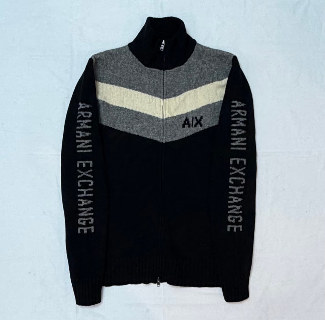 아르마니 익스체인지 투웨이 울 니트 집업 져지 블랙 상품이미지1