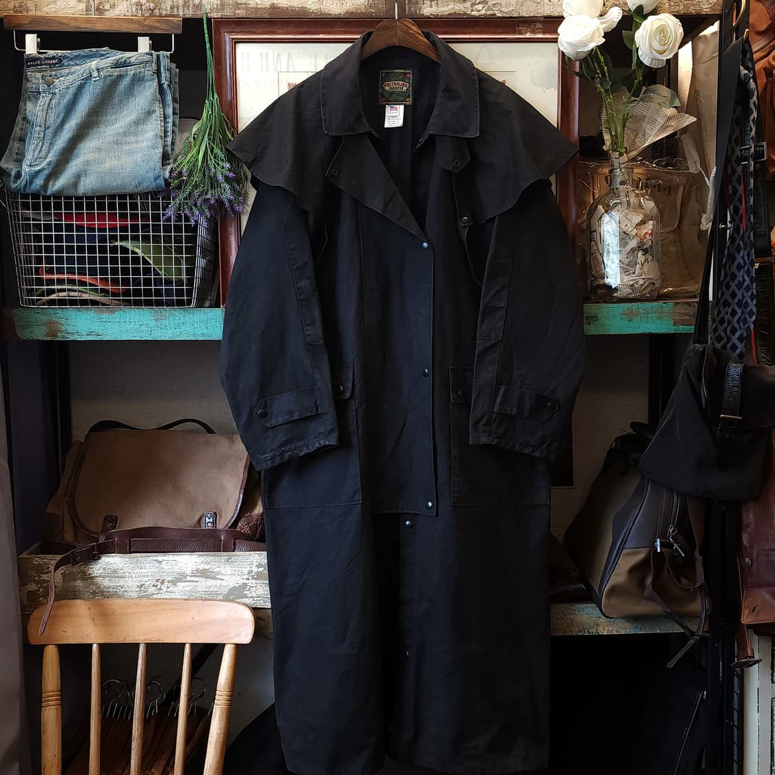 90s 잉글랜드 컨트리 왁스자켓 스톡맨 케이프 왁스코트 레인코트 블랙 L 상품이미지1