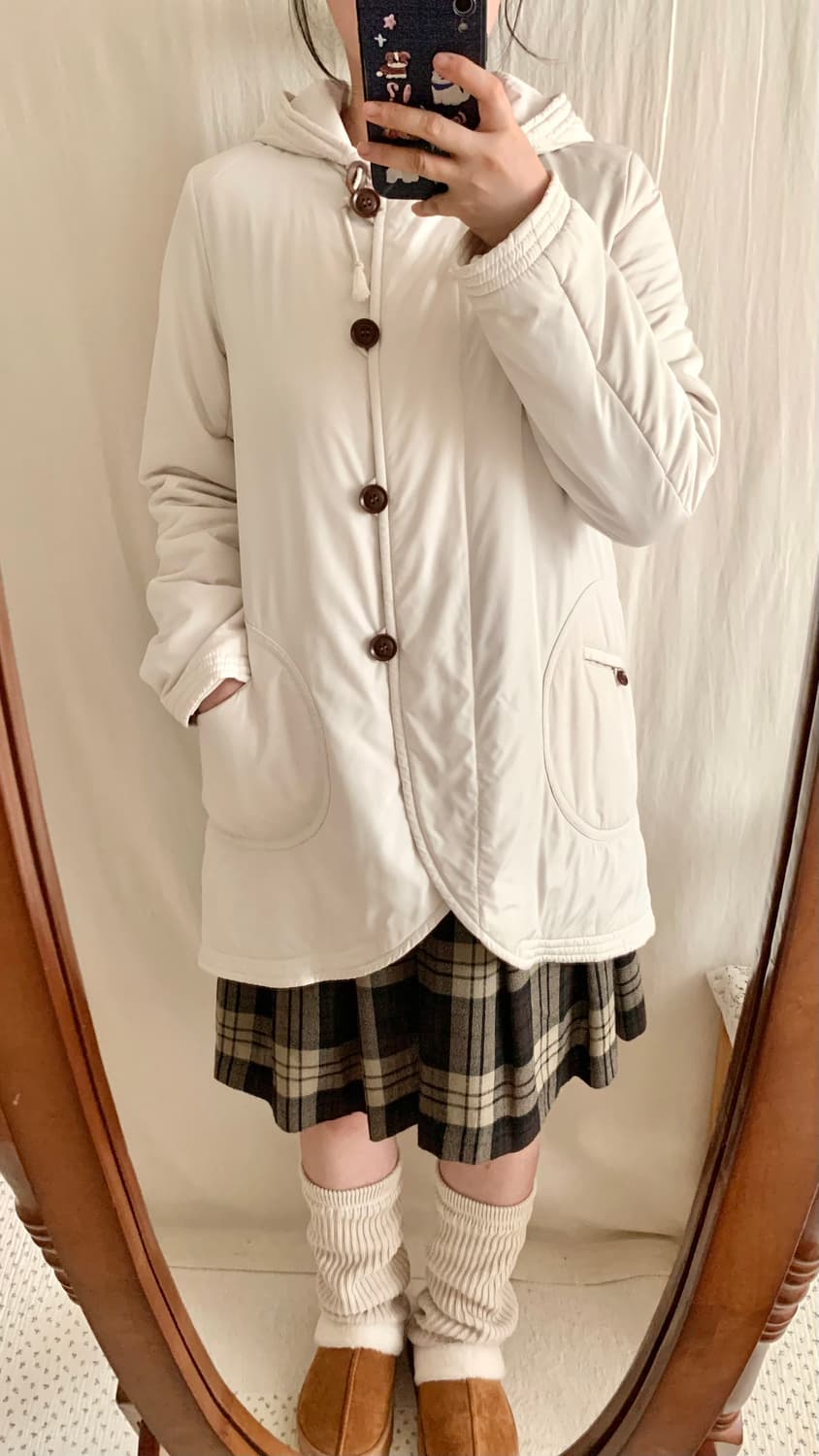빈티지 체크 더플 후드 간절기 패딩 상품이미지5