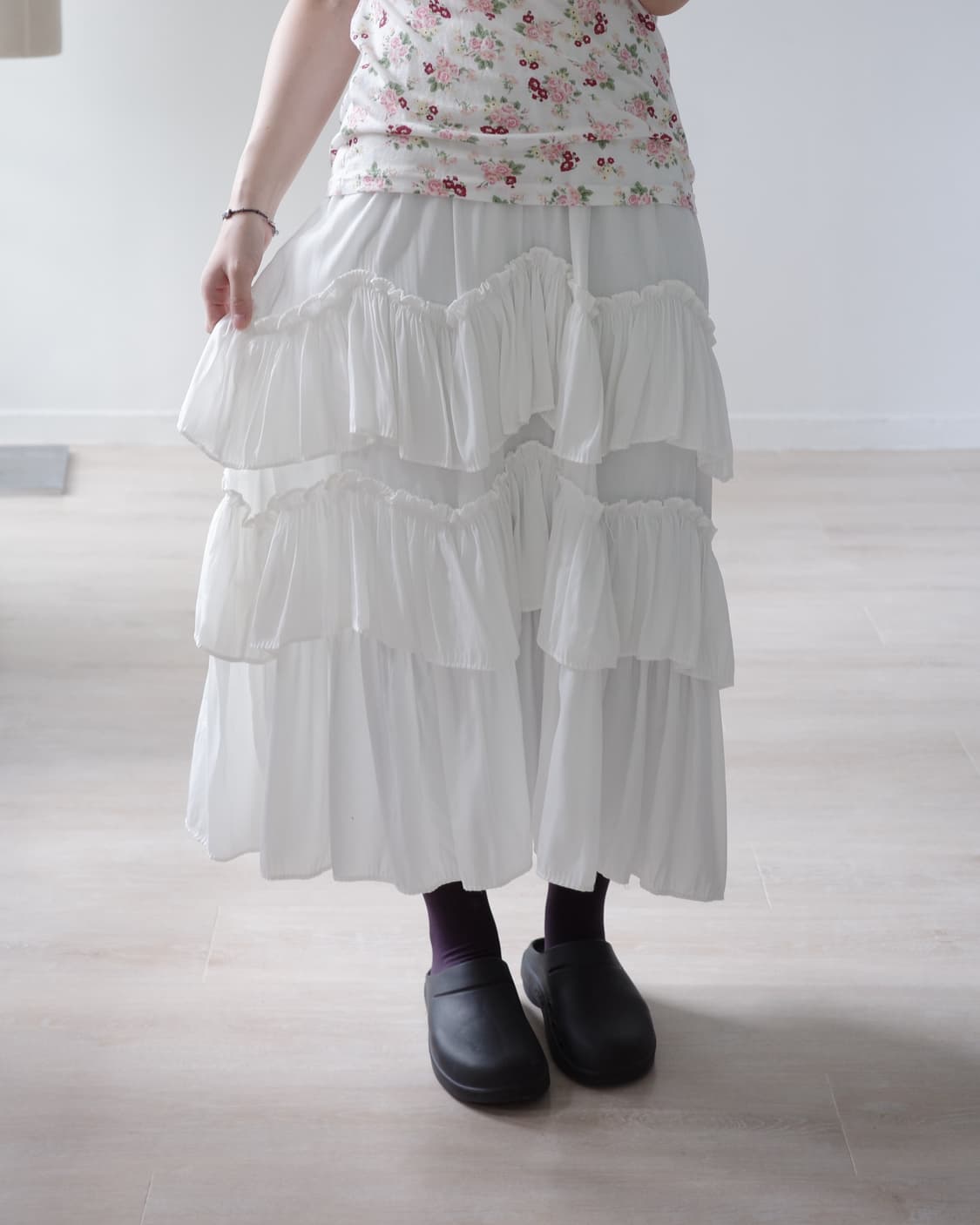 Pure white tiered ruffle layered skirt 상품이미지1