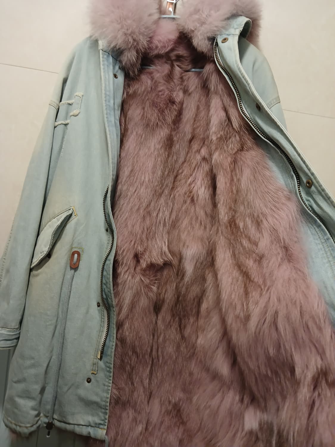 라삐아프 정품 여성 야상 천연모피 (너구리+여우) 자켓 S 사이즈 상품이미지3